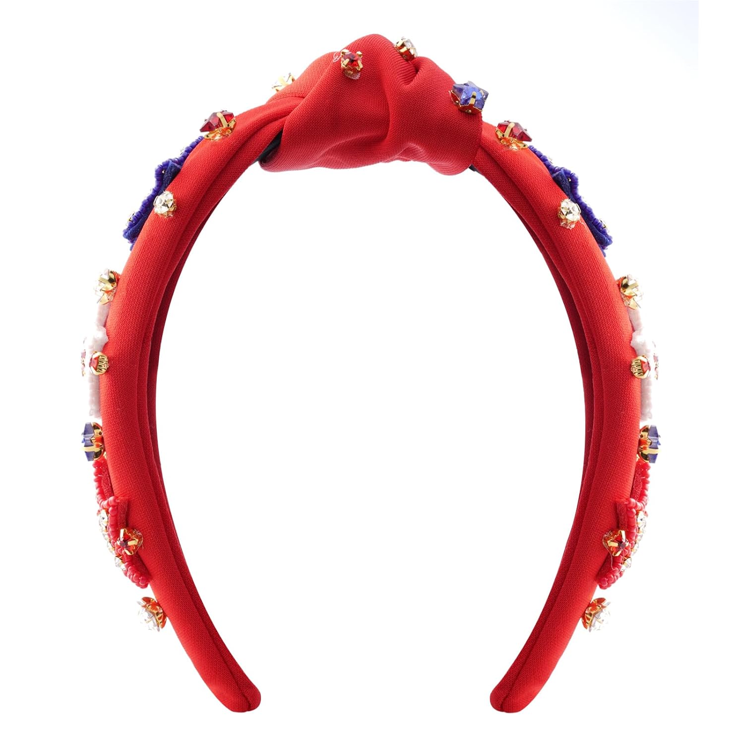 Fourth of July Headband for Women Girls American Flag USA Knotted Crystal Rhinestone Jeweled Hairband Red White and Blue Patriotic Hair Accessories - Image 6