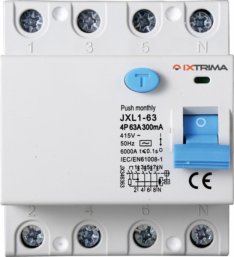 Interruttore Differenziale Puro 4P 63A 300mA 380V-6KA 300mA per Guida DIN - 4 Moduli DIN - Protezione Circuiti e Sicurezza Impianti