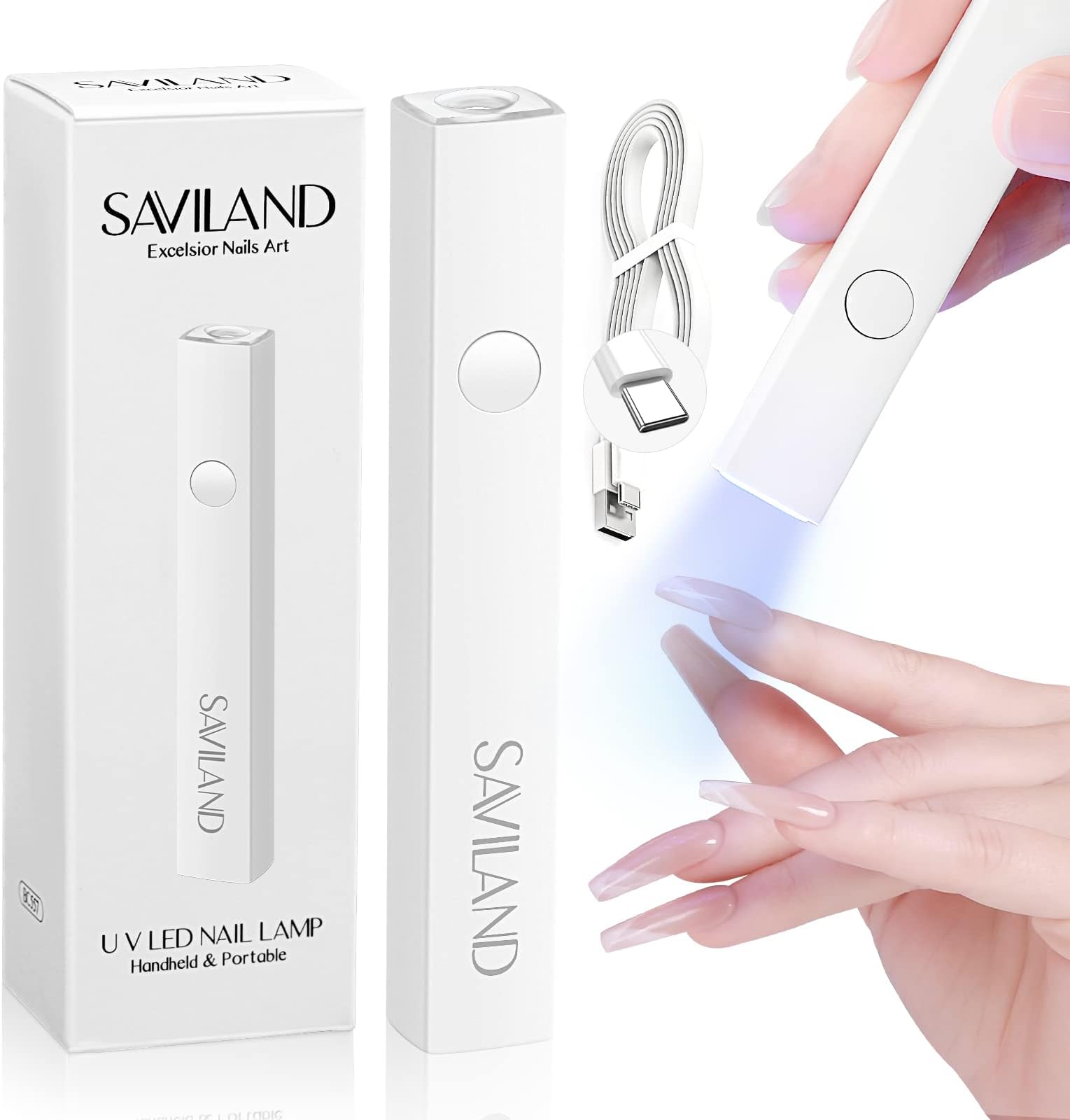SAVILAND U V Light for Nails ââ‚¬â€œ Handheld U V Lamp for Gel Nails LED Nail Lamp Portable Mini Nail Dryer for Curing Gel Polish Nail Glue Gel USB Nail Art Flashlight for Home DIY Manicure Nail Art