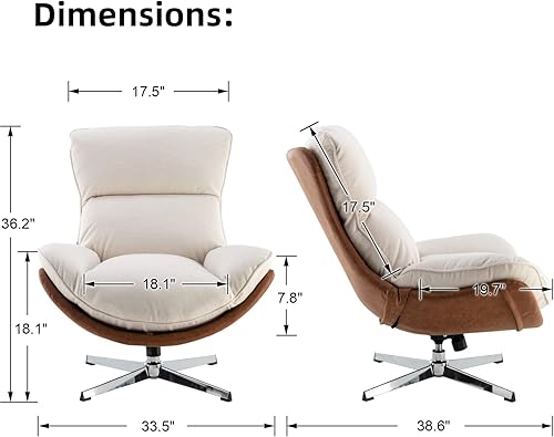 Miniatura 2 de LukeAlon Silla giratoria de lino, silla tapizada de respaldo alto con base de metal, cómoda silla reclinable moderna para sala de estar, oficina,