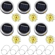 Pack of 6 Solar Lights Replacement Parts, Mason Jar Lantern Lid, Solar Mason Jar Light, Solar Lights for Outdoor Hanging with 30 LED Bulbs & Hangers, Mason Jar Lid Light for Garden, Tree