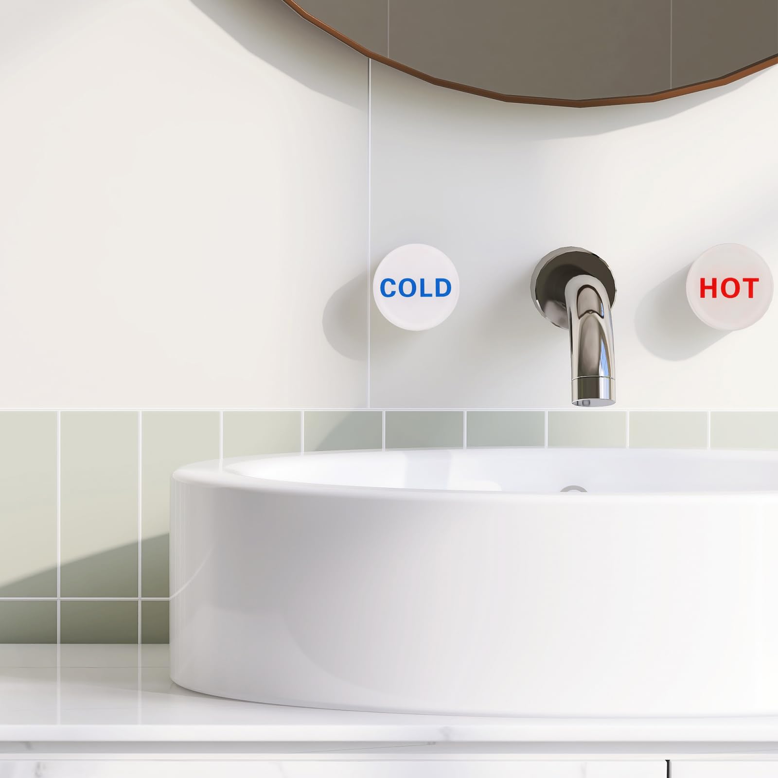 YOKIVE 10 Pcs Hot Cold Water Sticker Label, Sticker Sign Acrylic Great for Faucets Sinks Kitchen (White Red Blue, Round, 1" x 0.08") - Image 4