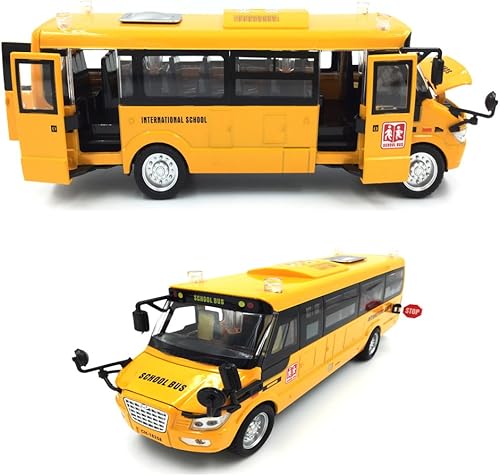 Miniatura 2 de Autobús escolar de 9 pulgadas, vehículos de juguete de metal fundido a presión con luz y sonidos con amarillo brillante y puertas que se abren