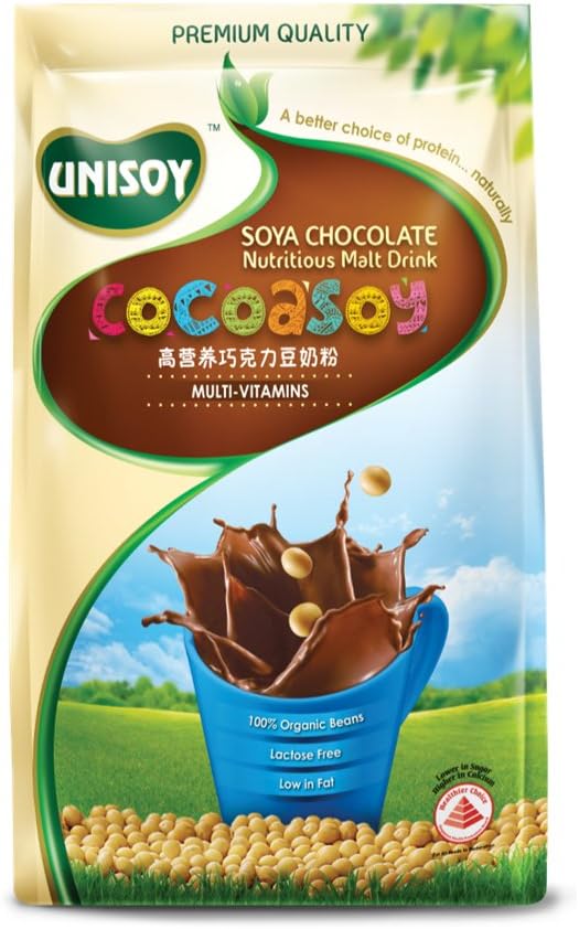 Unisoy Dairy/Lactose Free Instant Hot Chocolate Soy Malt Breakfast Drink from 100% Organic Non-GMO Soybeans - Chocolate Soy Malt, Bag of 15 (1.06 oz each), Total 15.8 oz