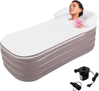 Inflatable Bathtub Adults, Portable Ice Bath Tub for Athletes, Outdoor & Indoor Freestanding Foldable Bathtub with Electric Air Pump and Cup Holder (Brown)