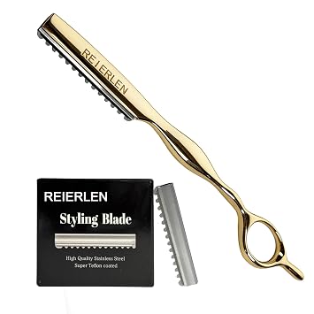 Hair Razors for Cutting - Professional Hair Cutting Razor with 10 Replacement Blades, Stainless Steel Hair Thinning & Texturizing Razor for Salon & Home, Includes Razor Comb & Case, Gold