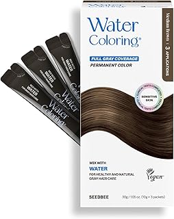 Korean Permanent Hair Dye, Powder Hair Color Kit, Medium Brown, Gray Hair Coverage, Plant-Based