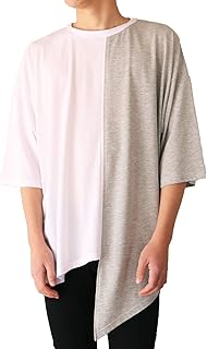 [valletta] バレッタ ビッグシルエット ロング丈 半袖 Tシャツ メンズ アシンメトリー アシメ バイカラー Tシャツ 7分袖 5分袖 ビッグ Tシャツ ロング