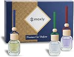 Car Air Freshener Set of 3 – Hanging Car Air Fresheners with Vanilla, Oud & Aquatic Scents | Glass Bottle Car Diffuser with Wooden Lid | Long Lasting Car Fragrance | Car Accessories for Men & Women