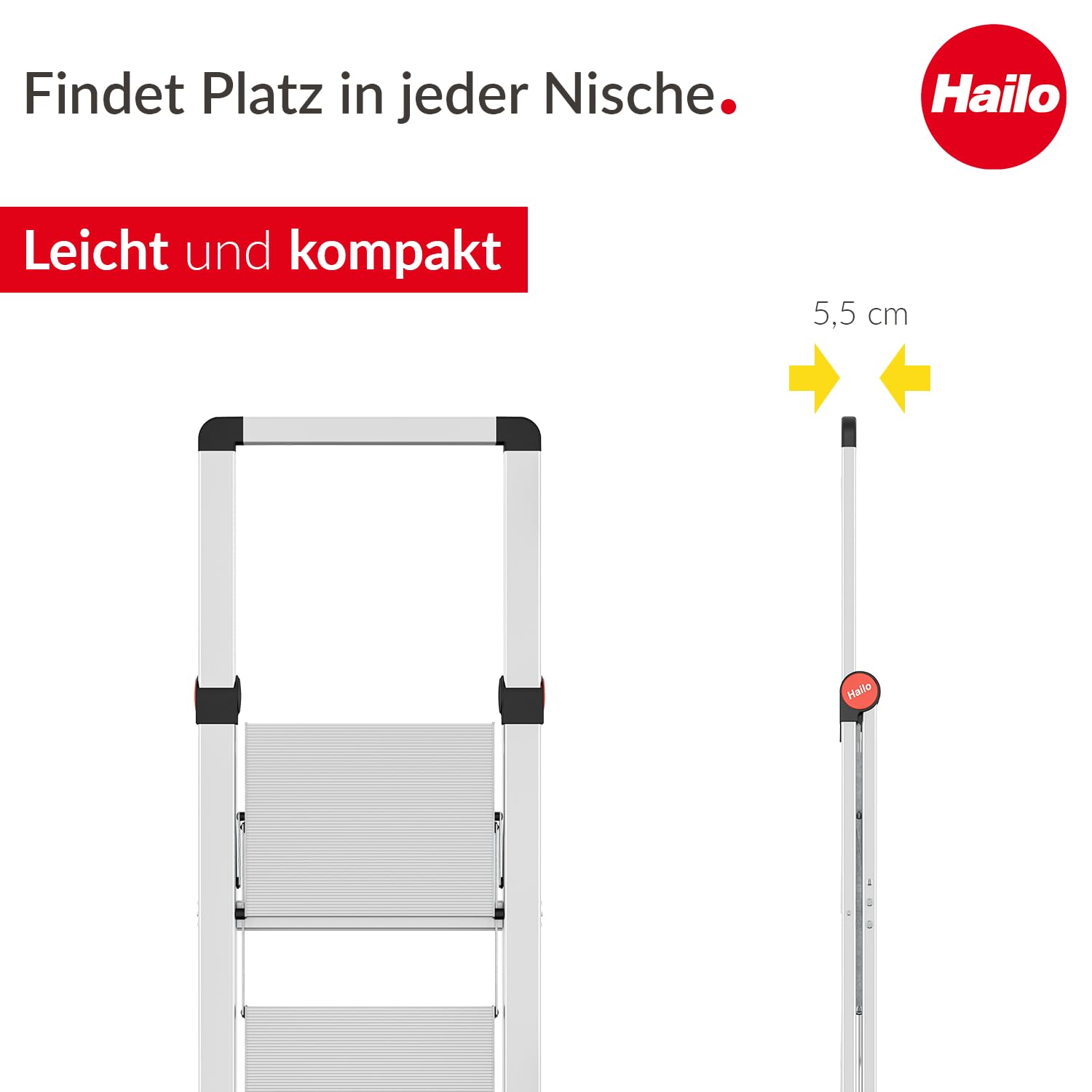 Selekta by Hailo | Alu-Sicherheits-Trittleiter | DK40 Basicline Design | Steighilfe 2 stufig