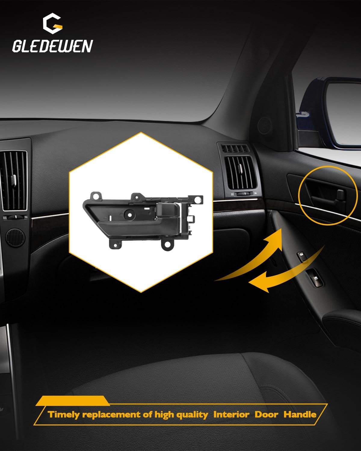 Gledewen Passenger Door Handle, Compatible with 2007-2012 Hyundai Veracruz | Textured Black Front or Rear Right Interior Handle | Replace# 82620-3J000WS, 826203J000 Inner Door Handle Part