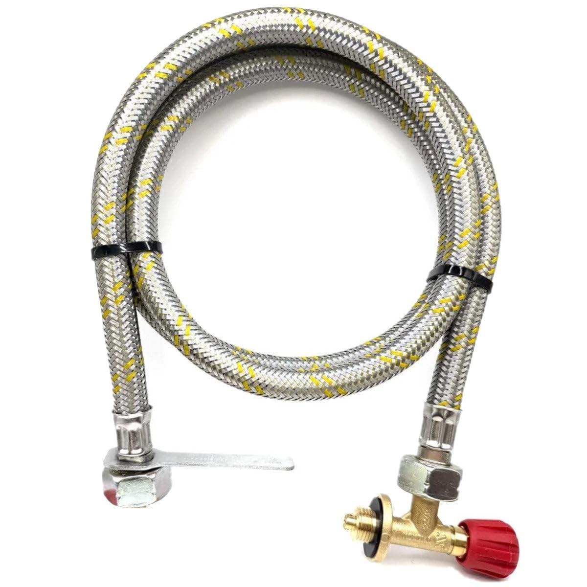 Campingaz 901 904 907 Tuyau de recharge – 21,8 mm LH x 21,8 mm LH Tuyau en acier renforcé 1,5 m avec valve manuelle de 16 mm