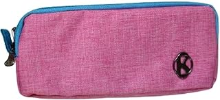 مقلمة حقيبة أقلام بسعة كبيرة مع سحاب مزدوج متين من للمكتب المدرسي حافظة اقلام رصاص بجيبين وردي بسحاب أزرق فاتح قماش