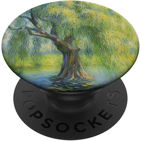 Cute Willow Tree Gifts Aesthetic Willow Tree Paint Art Cell Phone Grip Stand Black Pop Socket Expandable Adhesive Phone Stand