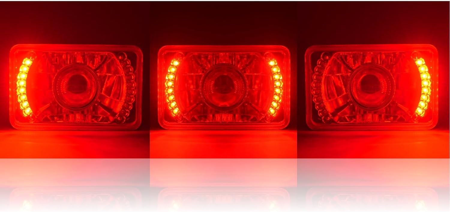 Octane Lighting 4X6 Red Led Halo Projector Halogen Headlight Headlamp Bulbs Crystal Clear Pair