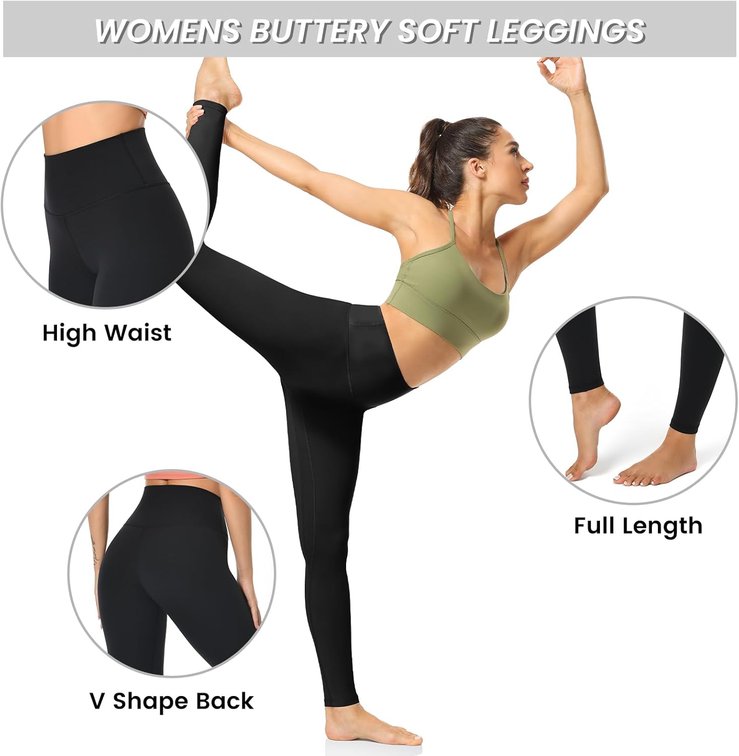 YUNOGA Women's High Waisted Workout Full Length Leggings, Tummy Control Buttery Soft Running Yoga Pants for Gym Athletic - Image 2