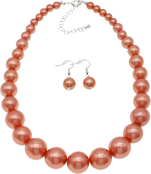MeliMe Big Faux Pearl Necklace for Women Chunky Pearl Necklace and Earrings Set 1920s Costume Wedding Pearl Jewelry
