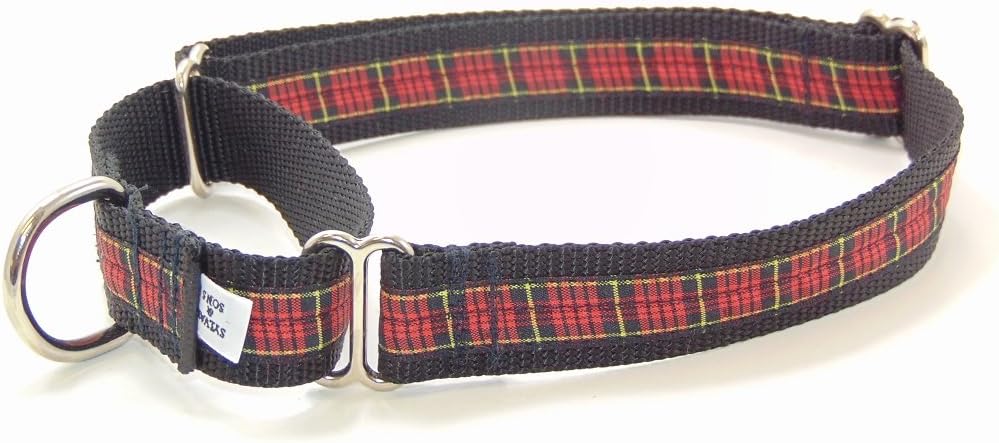 Plaid Martingale Dog Collar (LG-1"x16"-25", "Scottish Highland - Red/Black Plaid)