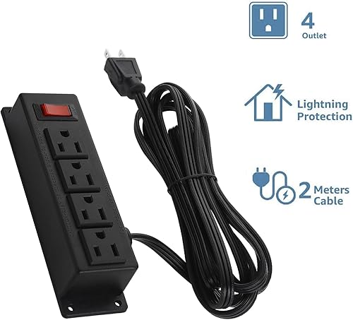 Miniatura 2 de Tira de toma de corriente de montaje en pared, regleta de alimentación de 4 salidas con interruptor, regleta de alimentación debajo del escritorio