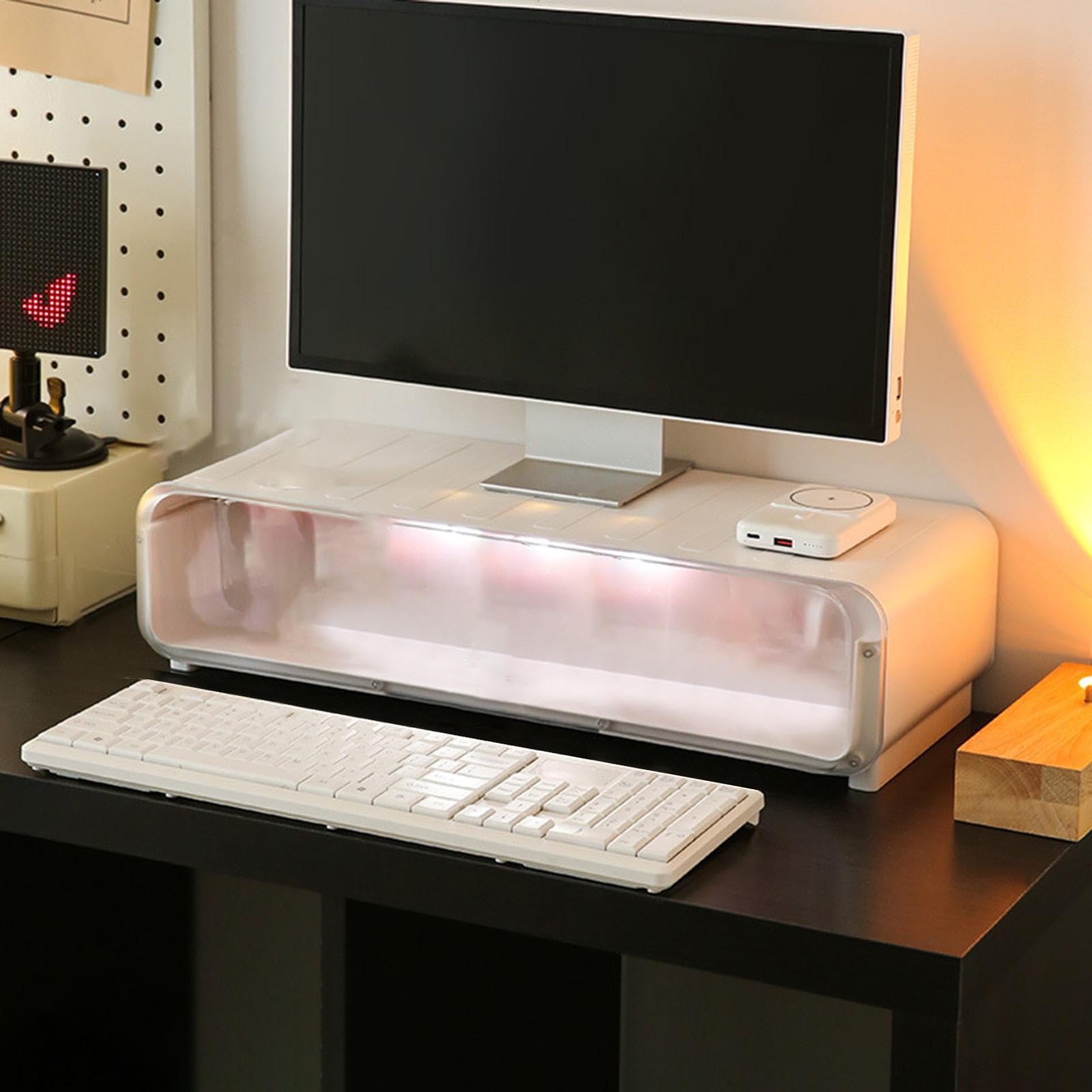 Supporto Monitor del Computer Bianco Ergonomico Antiscivolo con Sottofondo | Supporto Alzata per Notebook e Computer Portatile per Casa Ufficio Postazione di Lavoro PC Stampante