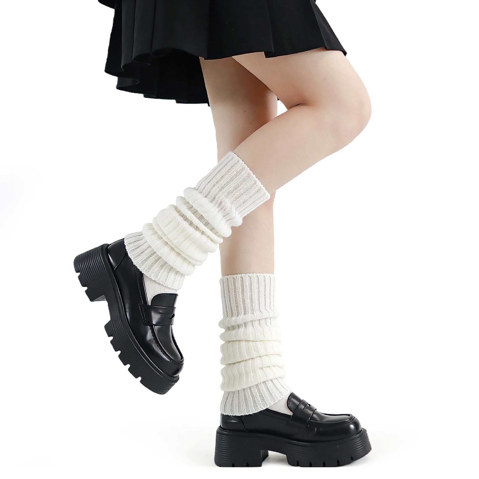 Women Y2K Kawaii Leg Warmers Japanese Knit Long Ribbed Boot Socks Retro 80s Winter Warm Boot Warmers