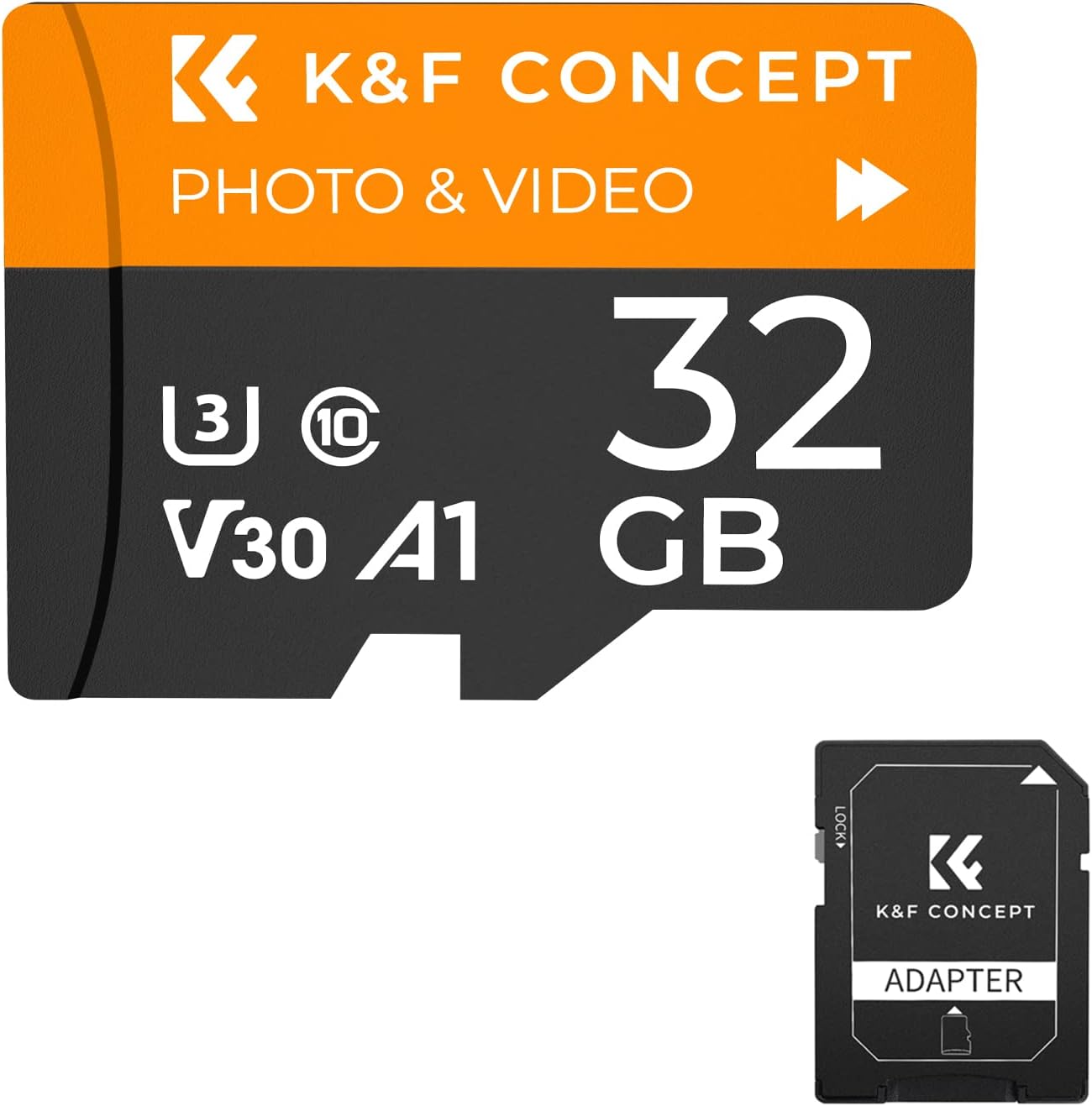 K&F Concept1 Pack 32GB Memory Card with Adapter, SD Card U3, V30, A1, C10, UHS-1 4K with Adapter for DSLRs/Drone/Webcam/Trail Camera etc