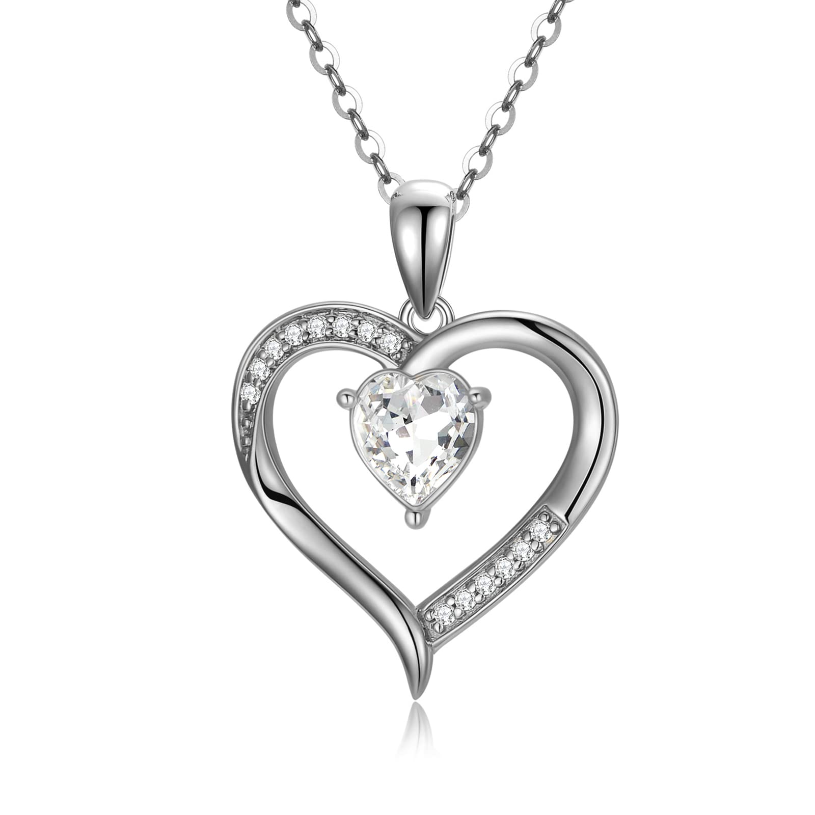 14K Solid Gold Heart Necklace for Women Dainty Gold Crystal Love Heart Pendant Love You Forever Jewelry Gift