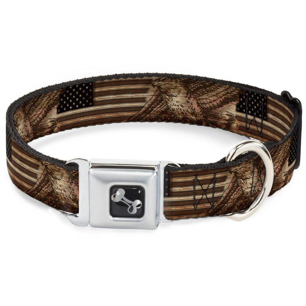 Collier de chien grande taille boucle acier Buckle Down motif aigle et bois rustique