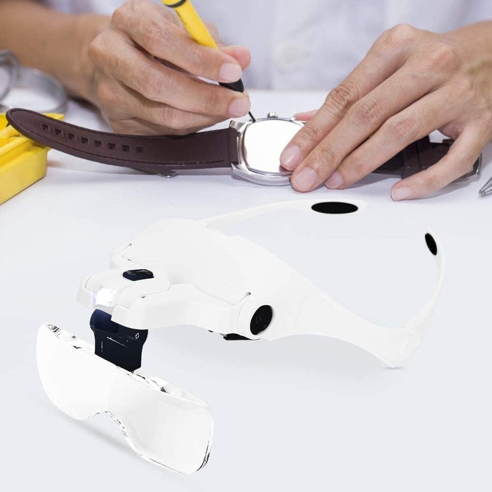 Lupe, Kopfbandlupe, Kopfband, Lupe mit verstellbarem LED-Licht, Kopfhalterung, Lupe für Naharbeit, Juwelier, Lupe, Basteluhr