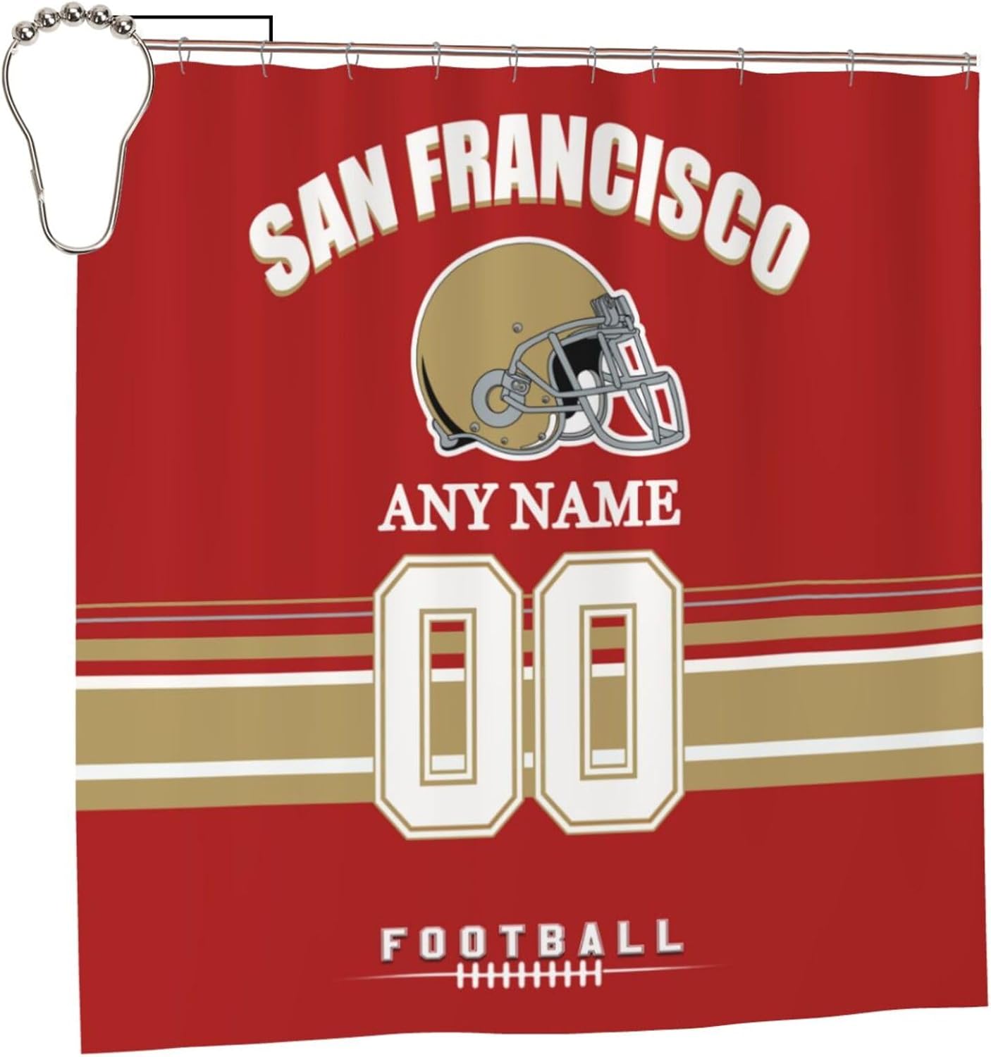 Custom San Francisco Shower Curtain for Bathroom, Personalized Football Style Shower Curtains, Customizable Any Name and Number Bath Curtain Gifts for Men Women Fans
