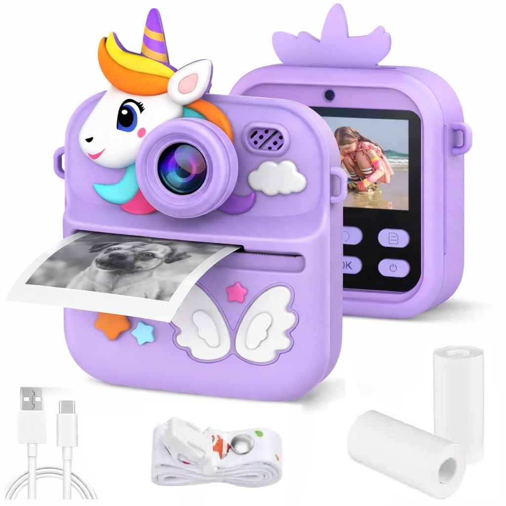 Cason Instant Camera for Kids with Print,1080P HD Instant Photo Camera with Dual Cameras,2 Print Rolls,Fun Filters for Creativity for 5-15 Years Kids Upto 32GB Memory (Purple (Unicorn))-image-25