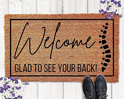 BOQINGFU Welcome Glad to See Your Back, Funny Chiropractor Doormat, Welcome Mat, Funny Door Mat,Business Doormat,Chiropractor Gift,Chiropractic Decor