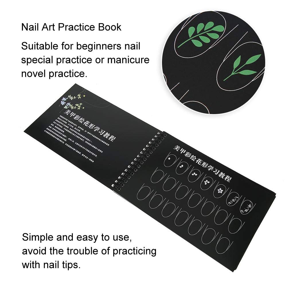 Nail Practice Book,Nail Art Practice Template Learning Paper Book Manicure Drawing Painting Exercise Books Tool(Pen flower)