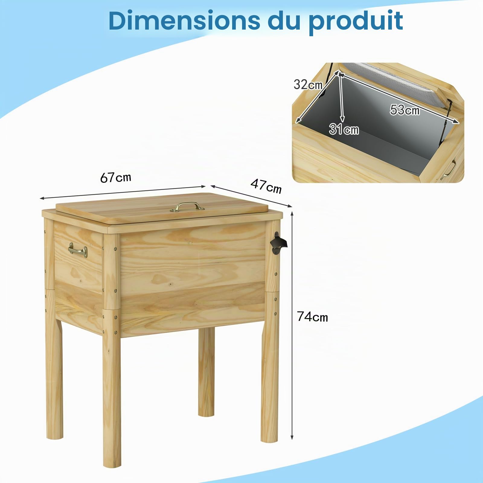 SOARS Glacière à Roulette 51 L, Bar Extérieur Mobile 67 X 47 X 74 CM