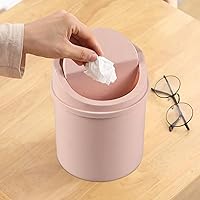 Vista 4 de Mini basurero de escritorio de plástico de 2 L, cubo de basura pequeño con tapa abatible, rosa