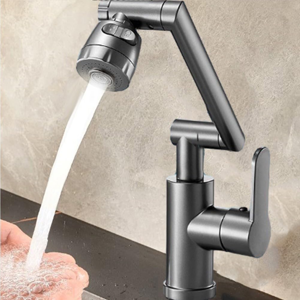 QTANZIQI Aerator z obrotową przedłużką 1080°, 10-trybowa głowica prysznicowa o mocnym przepływie, dwukierunkowy perlator kranu oszczędzającego wodę do zlewu kuchennego w łazience (szary)