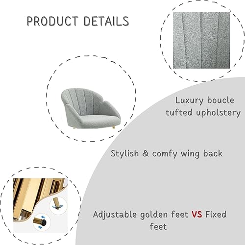 Miniatura 5 de DRAGON GATE Juego de 2 sillas de comedor tapizadas de sherpa, silla lateral de forro polar, respaldo medio, silla moderna con patas doradas para