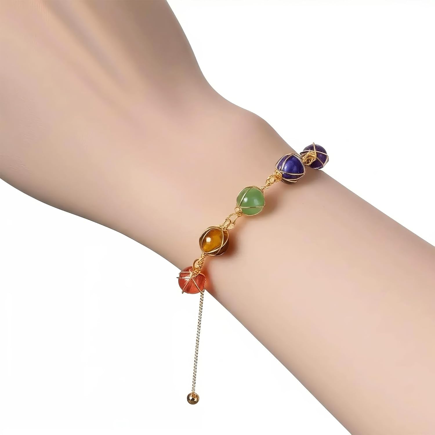 7 Chakra Feng Shui Spiritual Crystal Bracelet for Women - Adjustable Gold Tone Healing Yoga Meditation Energy Jewelry - Image 3
