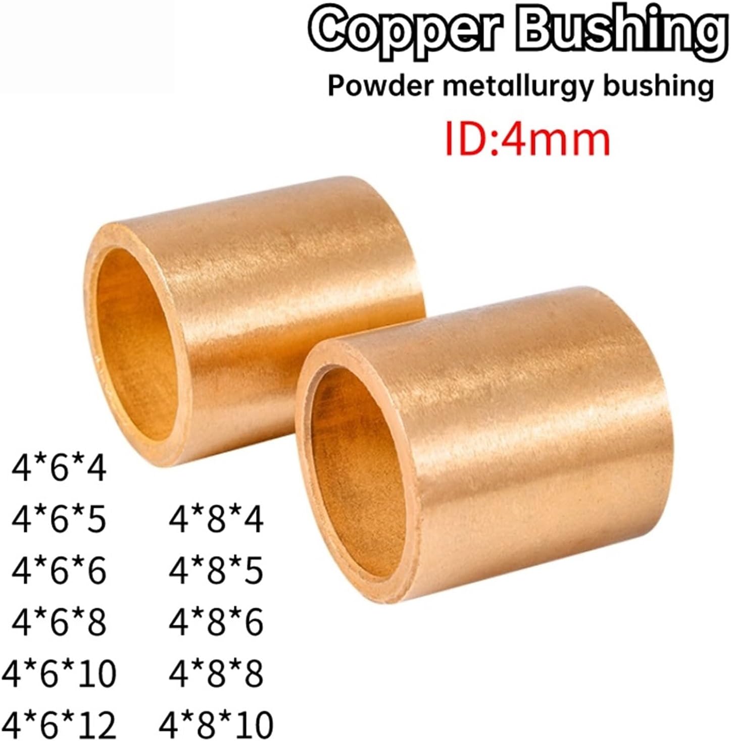 10PCS Inner Diameter 4mm Brass Bushing Powder Metallurgy Oil Bearing Copper Bushing Guide Bushing(4X8X4)