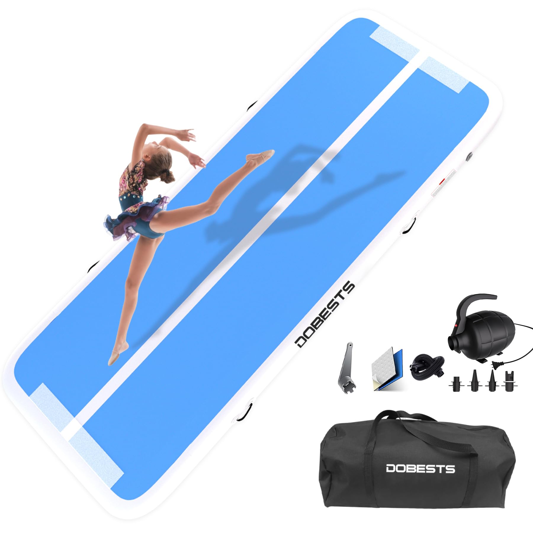 Air Tracking Mat - Tappetino da ginnastica, altezza 10-20 cm, gonfiabile, misura 2/3/4/5/6/7/8 m, con pompa ad aria elettrica