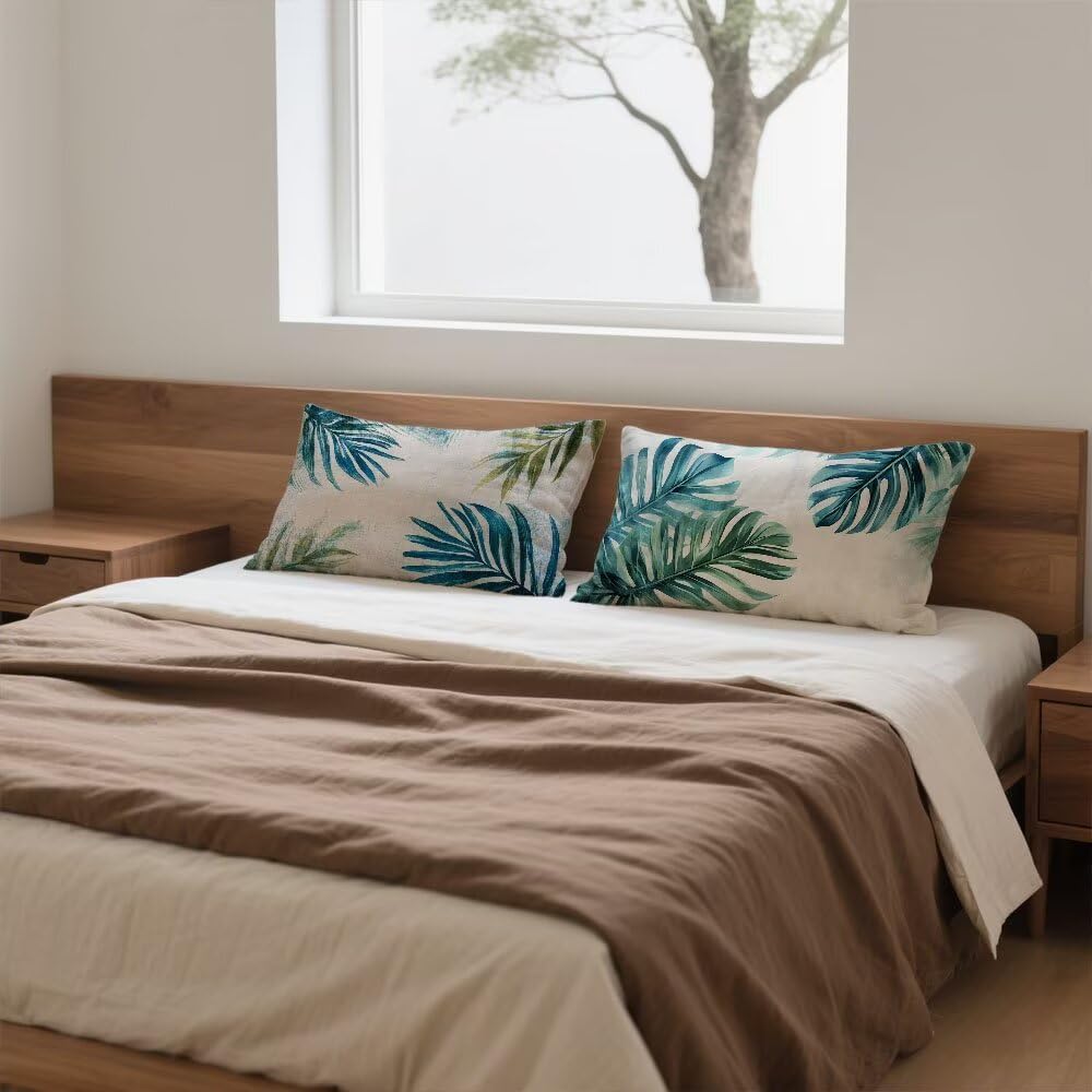 Poszewka na poduszkę 50 x 70 cm Poszewka na poduszkę Zestaw 2 liści Prostokątne poduszki Niebieska Sofa Dwustronna dekoracyjna aksamitna poszewka na poduszkę z niewidocznym zamkiem błyskawicznym