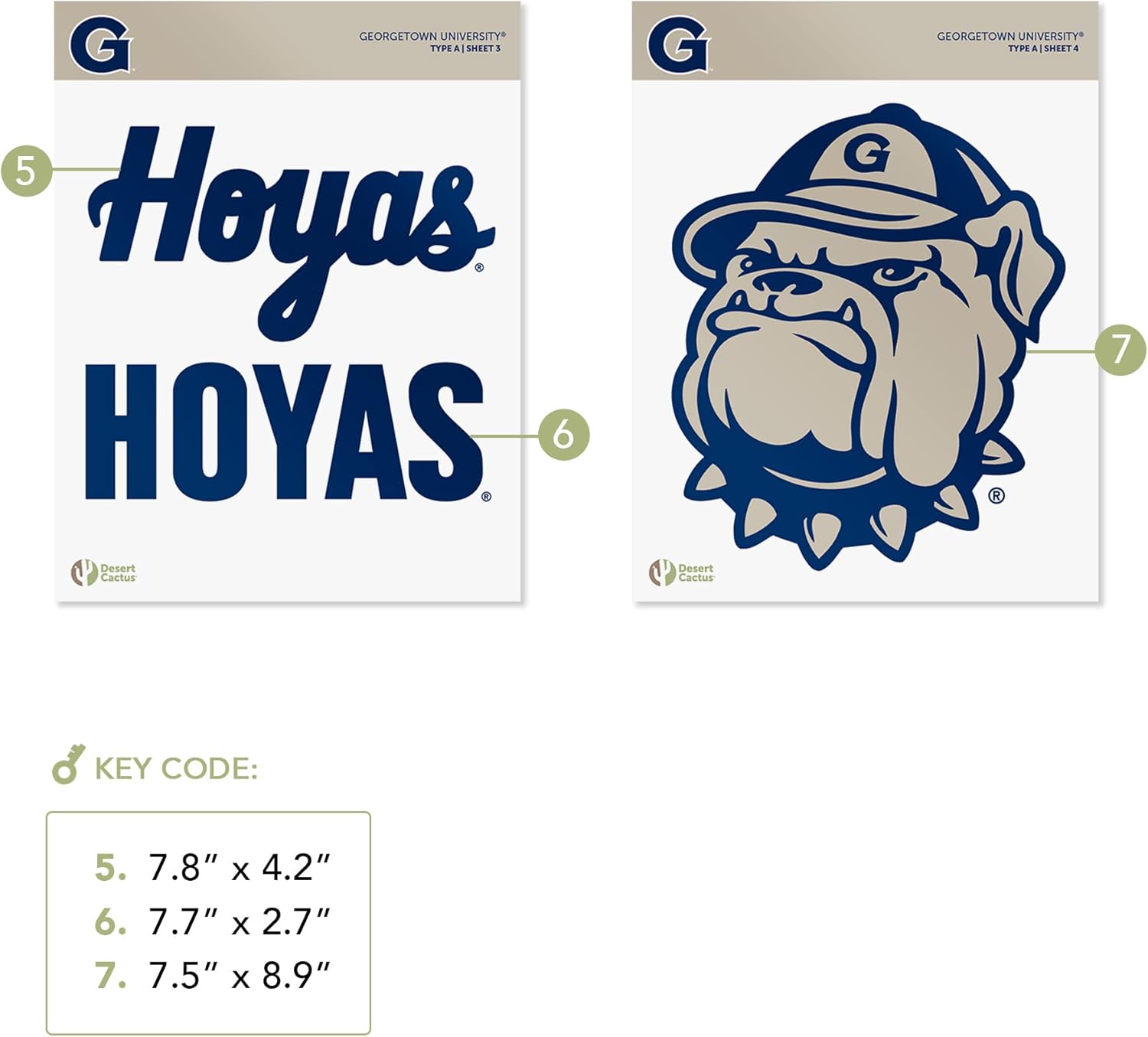 Desert Cactus Georgetown University Sticker Hoyas GU Vinyl Decal Laptop Water Bottle Car Scrapbook Sheet (Type A)