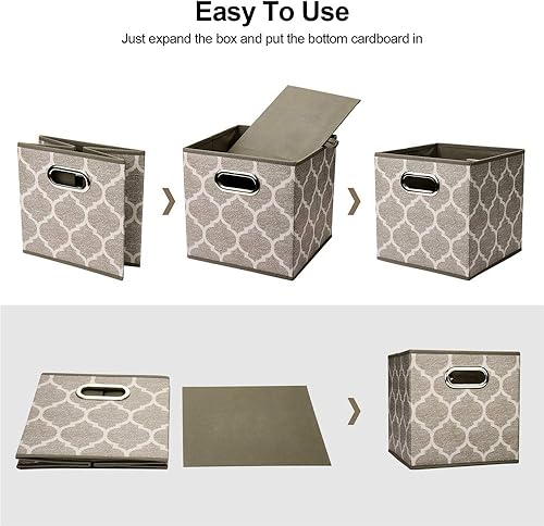 Miniatura 4 de QY-SC08-6 - Cubos de almacenamiento decorativos de 10.5 x 10.5 x 11 pulgadas, canastas de almacenamiento de tela con patrón de celosía, cajas de