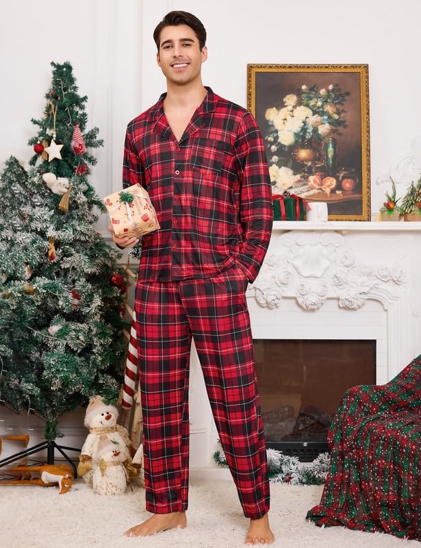 Marvmys Mens Pajama Set Soft Button Down Pajamas Long Sleeve Pjs Sleepwear Loungwear Comfy Sleep Sets with Pockets S-3XL - Image 2