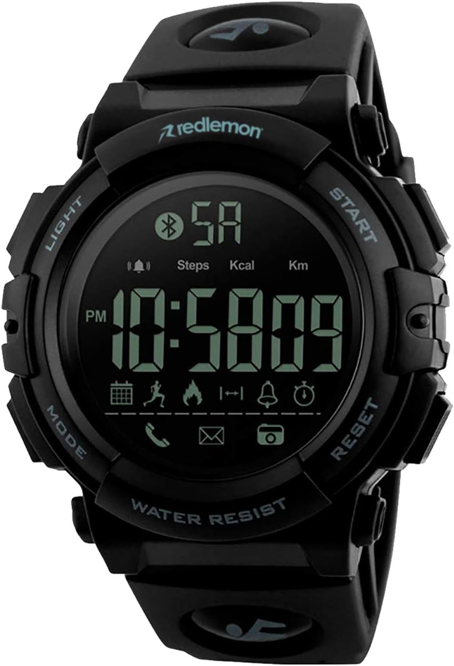 Redlemon Smartwatch Deportivo Bluetooth, Resistente al Agua y Polvo, con  Funciones de Salud, Notificaciones de Redes Sociales y Mensajería Batería  de Larga Duración Podómetro Contador de Calorías 1303. Negro :  Amazon.com.mx: Electrónicos