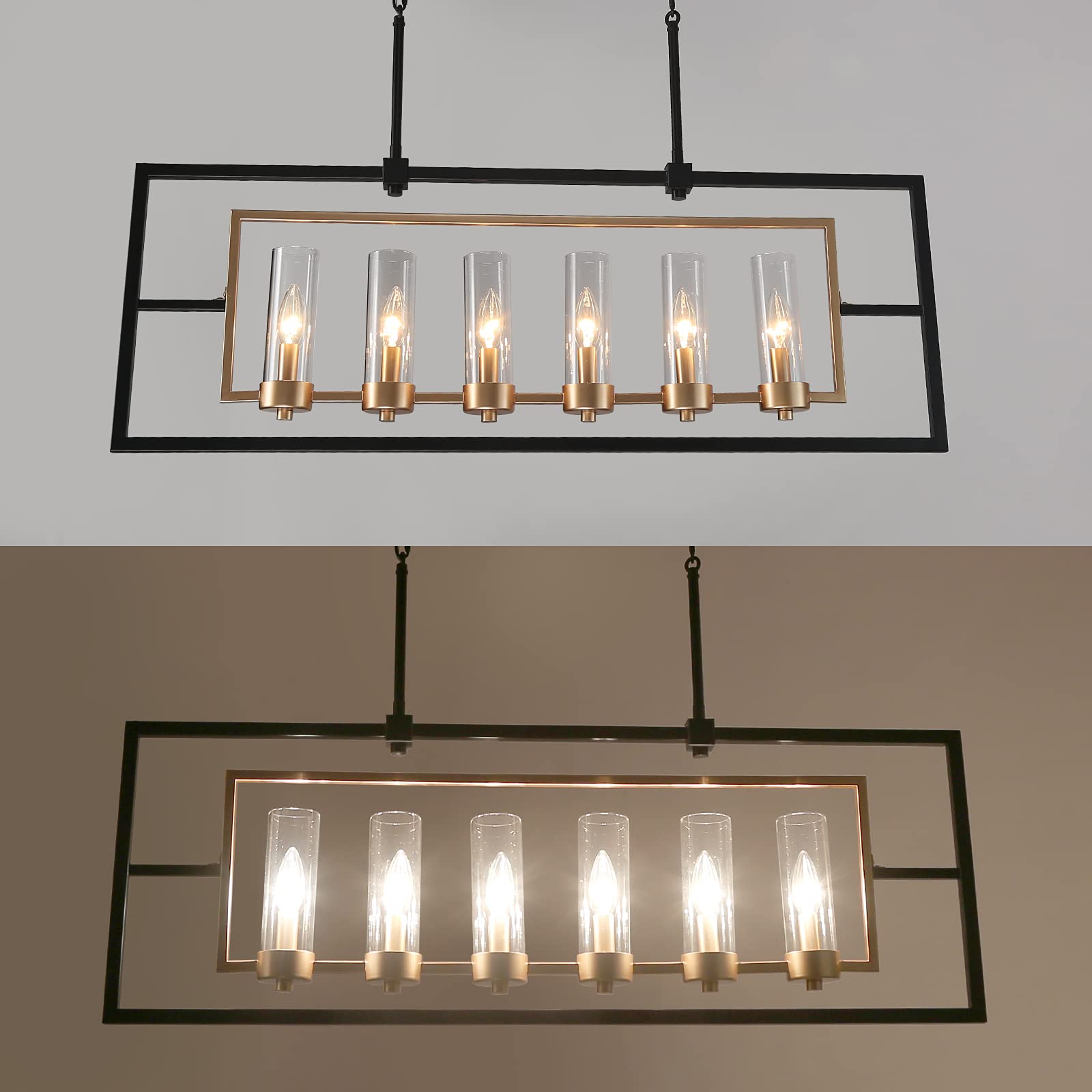 Barbara Light Rectangle Chandelier,black Metal Linear Modern Pendant