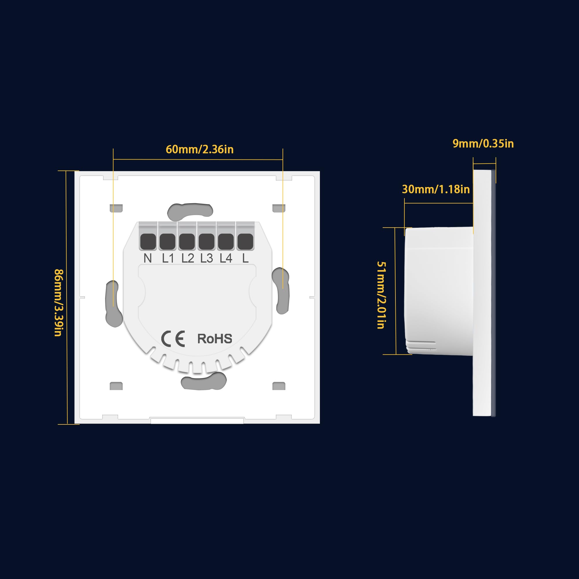 Interruptor de luz inteligente con wifi táctil, cristal blanco y plateado, 1-4 velocidades, para instalación con o sin neutro, control por voz Alexa Google (blanco, 4 aumentos)
