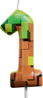 Pixel Miner Number Candle for Birthday Cake - 2.7 Inch Video Game Themed Party Decoration, Dynamite Style Cake Topper for Boys Girls Kids Anniversary Supplies(Retro Art, 1)