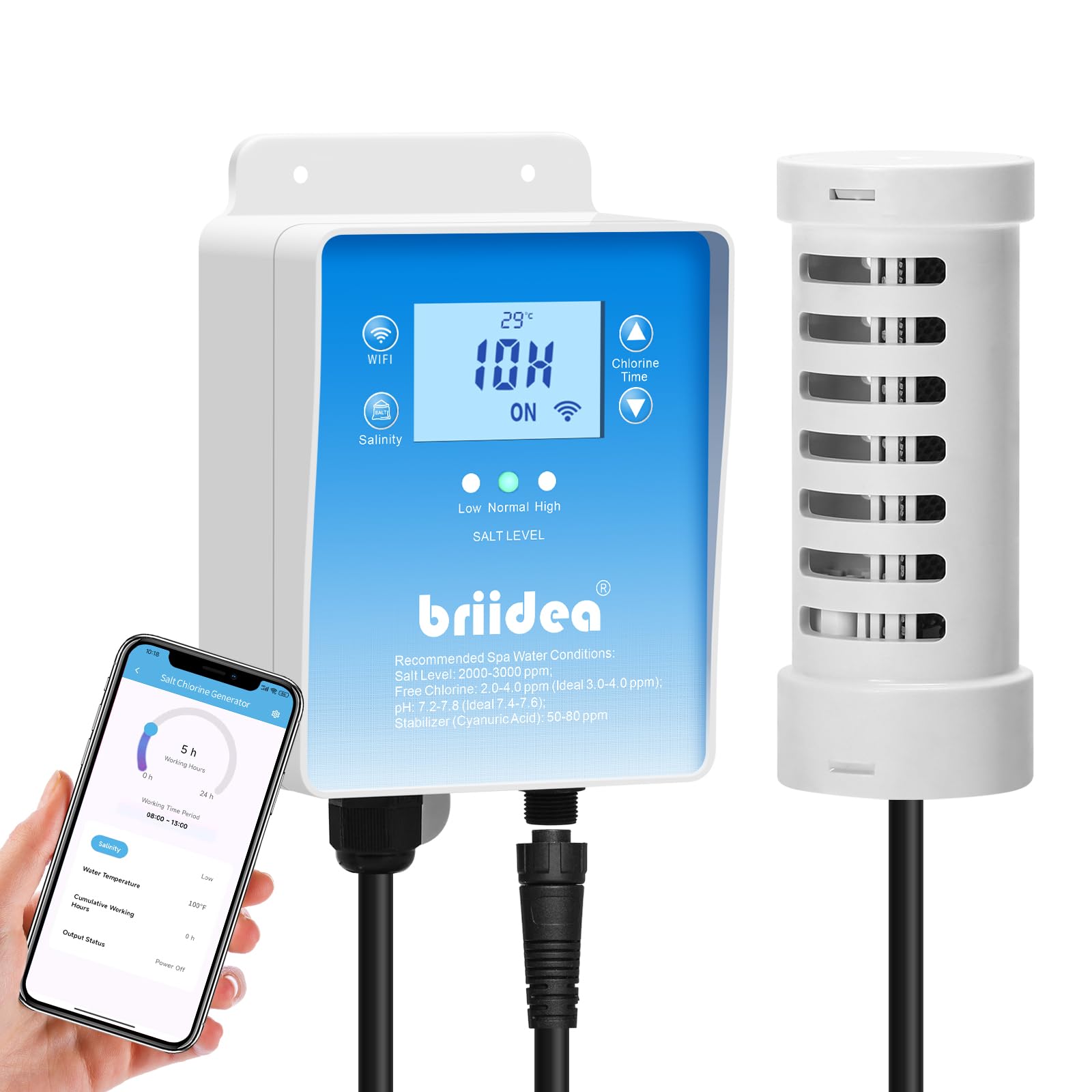 Photo 1 of WiFi Salt Chlorine Generator, Briidea Chlorine Generator with USA Titanium Salt Cell, APP Monitoring & Real-Time Salt Alerts, for Swim Spas Up to 2,000 Gallons