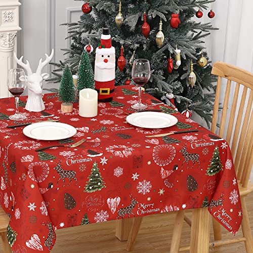 Hapterouse Tischdecke Rote Weihnachtstischdecken Tischdecke Abwaschbar Quadratische Tischdecke Weihnachten Wasserfeste Tischdecke für Weihnachtsfeiern Urlaub Winter Heimdekoration,132x132cm Cover
